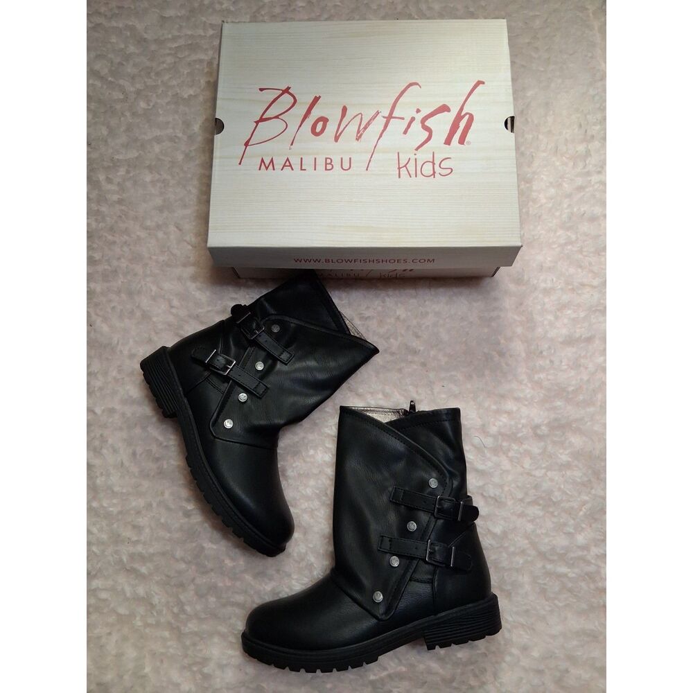 Blowfish Malibu Kids Rylee-K Black Moto Boots Size 12 NIB